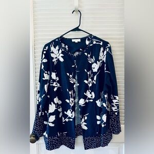 Cynthia Rowley Navy and White Floral Jacket.  Flowers and polka dots.  Size 1X.